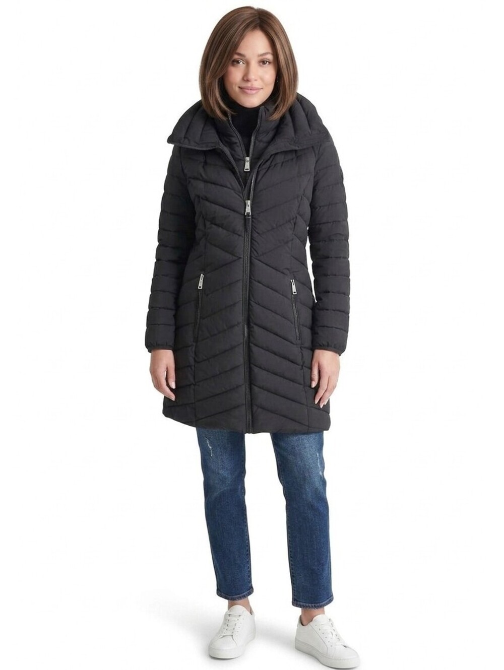 NWT Michael Kors Packable Down Puffer Coat Jacket Hooded Navy Blue Size M